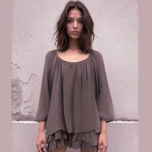 Made in Italy silk blend boho gypsy gathered tunic blouse plum red large